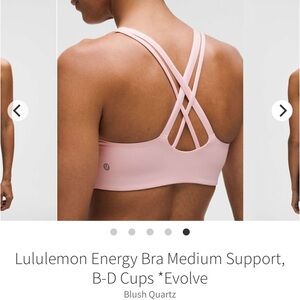 NEW with tags! Lululemon Energy Bra Medium Support, Evolve Blush Quartz SZ XL